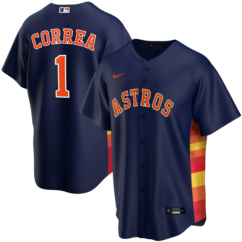 2020 MLB Men Houston Astros #1 Carlos Correa Nike Navy Alternate 2020 Replica Player Jersey 1